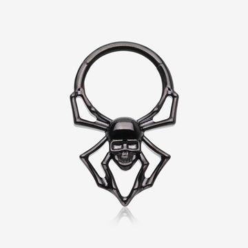 Blackline Venomous Skull Spider Steel Clicker Hoop Ring